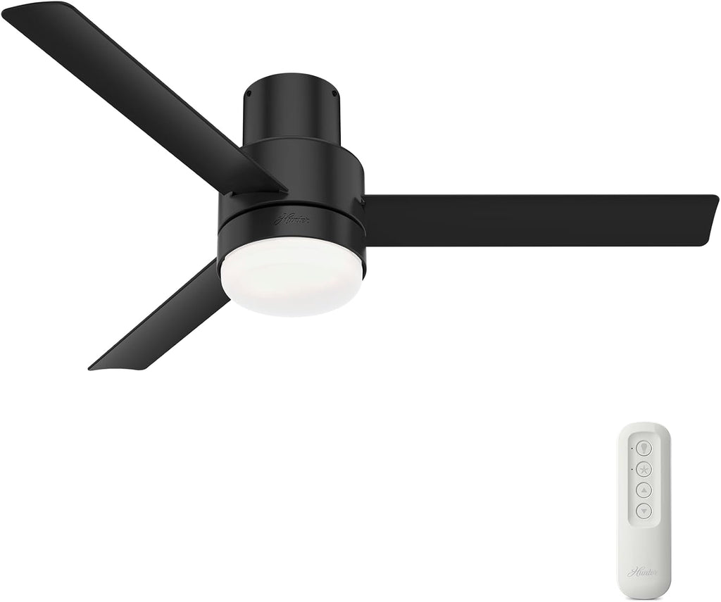 Hunter Fan Company, 51330, 52 inch Gilmour Matte Black Low Profile Damp Rated Ceiling Fan with LED Light Kit and Handheld Remote