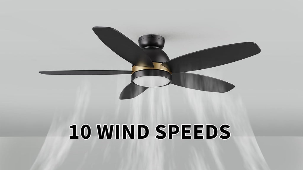 Carro 48' Ceiling Fan with Light Flush Mount, DC 10 Speeds Silent with Remote, 3 Light Colors Dimmable LED Ceiling Fan Low Profile for Living Room, Black