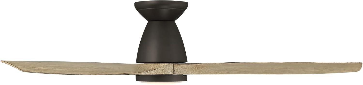 Skylark Indoor and Outdoor 3-Blade 54in Smart Flush Mount Ceiling Fan Bronze/White Oak with 2700K-3000K-4000K-5000K Selectable LED Light Kit and Remote Control works with iOS or Android App