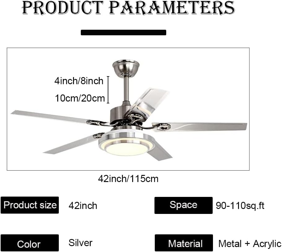 42 inch Outdoor Ceiling Fan with Lights, Remote Control Farmhouse Ceiling Fan with 5 Reversible Stainless Steel with LED Light for Pavilion Warehouse (42 inch)