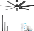 65 Inch All-Weather Outdoor Ceiling Fan with Light and Remote wet-rated, High CFM, Smart Alexa/App Control Energy Efficient & Quiet DC Motor, 7 Large Black Waterproof Blade for Patio, Porch, Garage