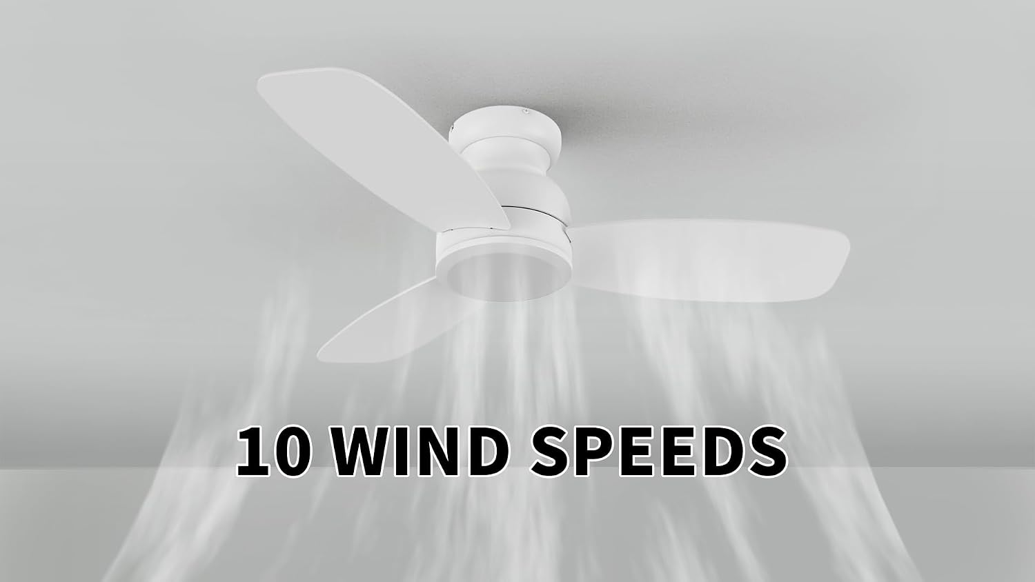 CEME 44 Inch Flush Mount Ceiling Fan without Lights, White Ceiling Fan with Remote Low Profile, 10-Speed Reversible DC Motor, 3 Dual Finish Blades, Indoor for Bedroom