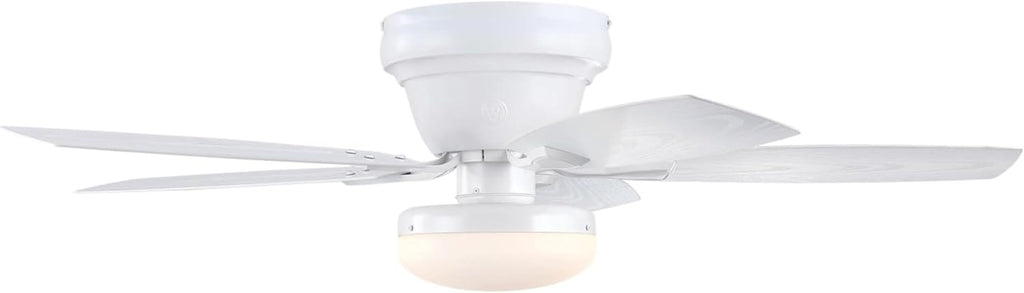 Westinghouse Lighting Contempra Indoor/Outdoor Ceiling Fan, LED Light Fixture with Opal Frosted Glass, Remote Control, 52 Inch, Matte White Finish