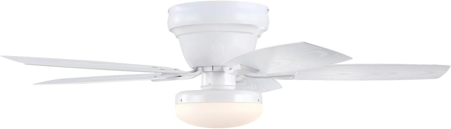 Westinghouse Lighting Contempra Indoor/Outdoor Ceiling Fan, LED Light Fixture with Opal Frosted Glass, Remote Control, 52 Inch, Matte White Finish