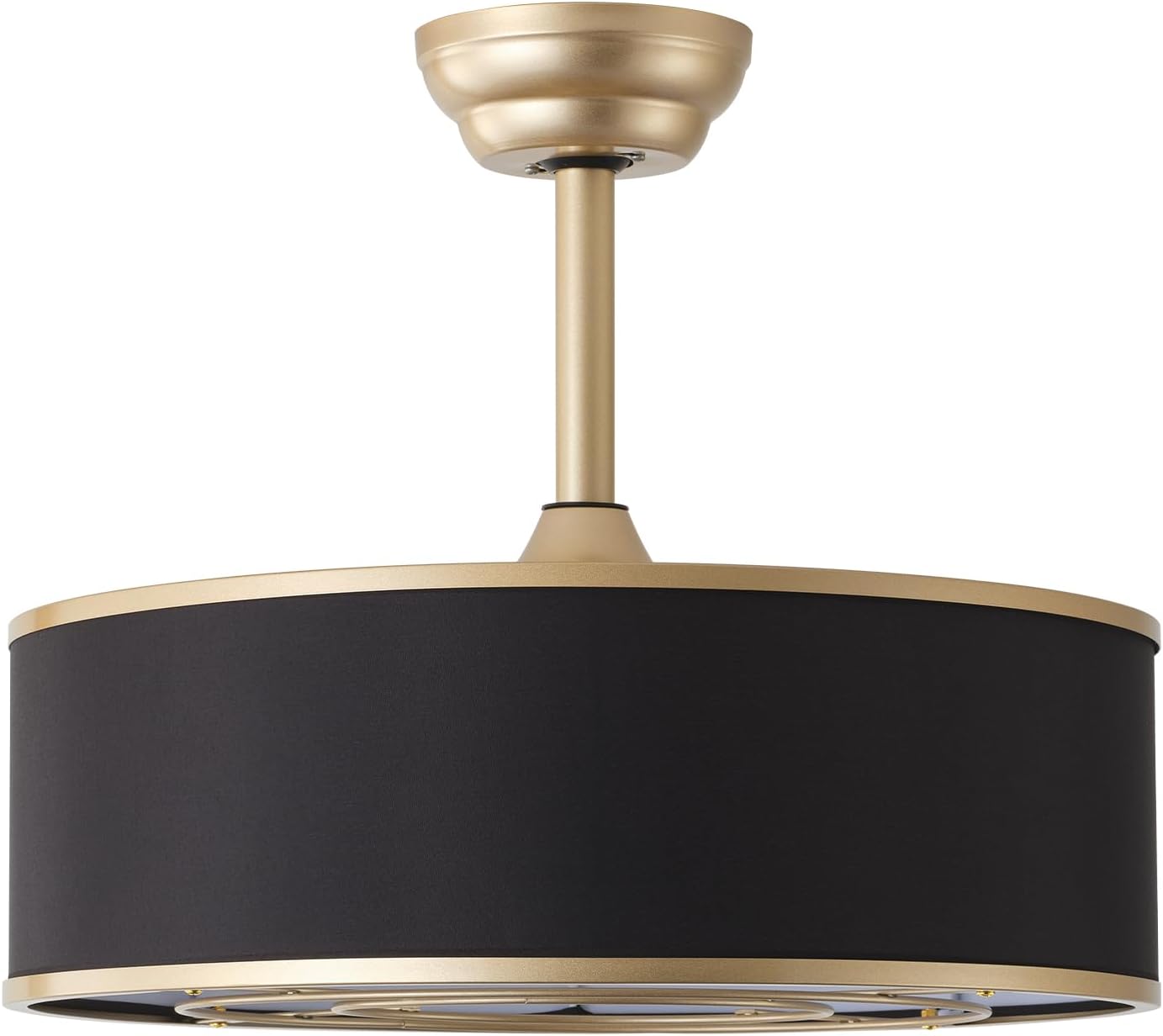 20' Black and Gold Caged Boho Fandelier Ceiling Fan with Light & Remote Control - Bladeless Chandelier Fan, 6 Speed Quiet Reversible Motor for Bedroom, Nursery, Living Room