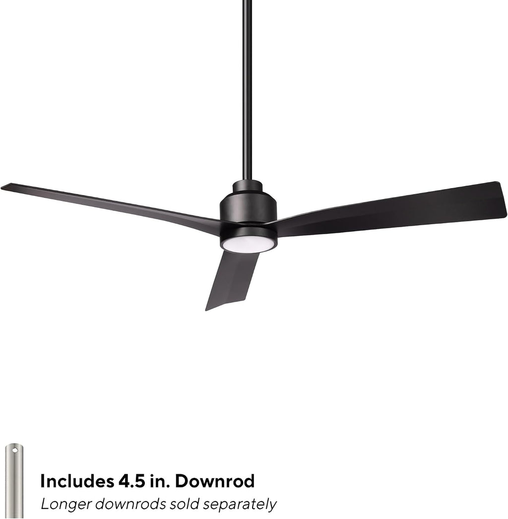Clean Indoor/Outdoor 3-Blade Smart Compatible Ceiling Fan 52in Matte Black with 3000K LED Light Kit and Remote Control with Wall Cradle. Works with iOS/Android, Alexa, and Google Assistant.