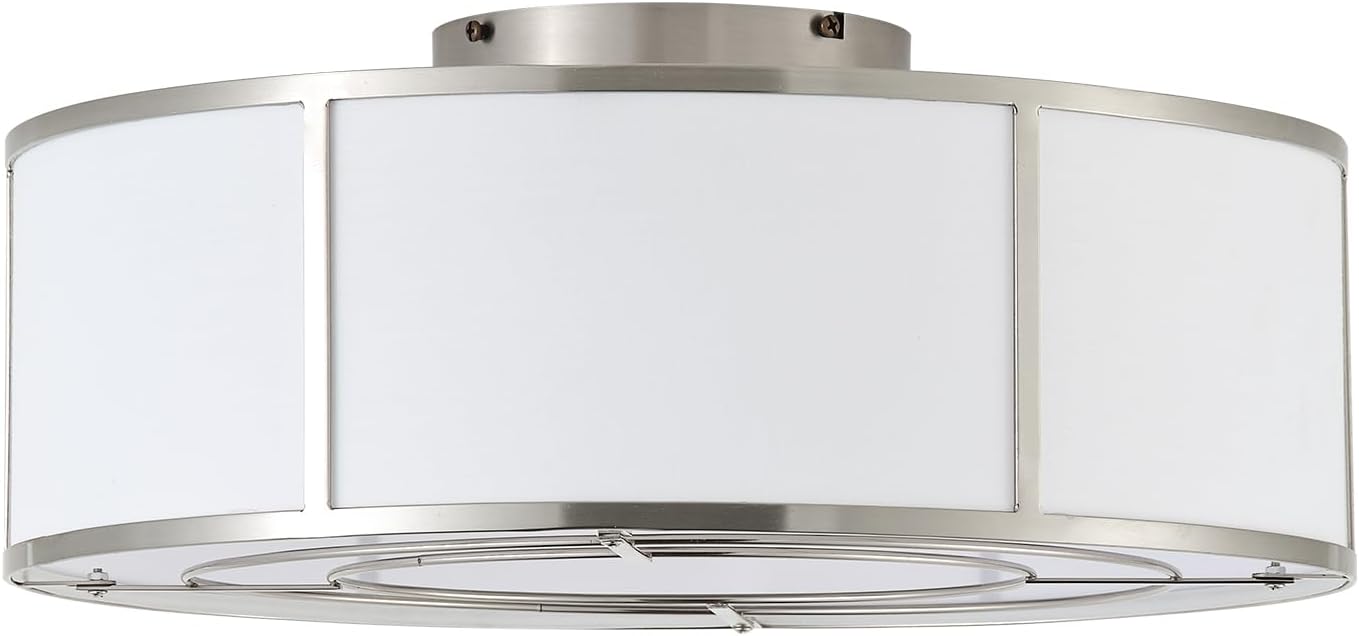 Caged Ceiling Fans with Lights Flush Mount, Low Profile Ceiling Fan with Lights Remote Control, 20'' Modern Bladeless 6 Speeds for Bedroom, Nursery, Kitchen, Silver