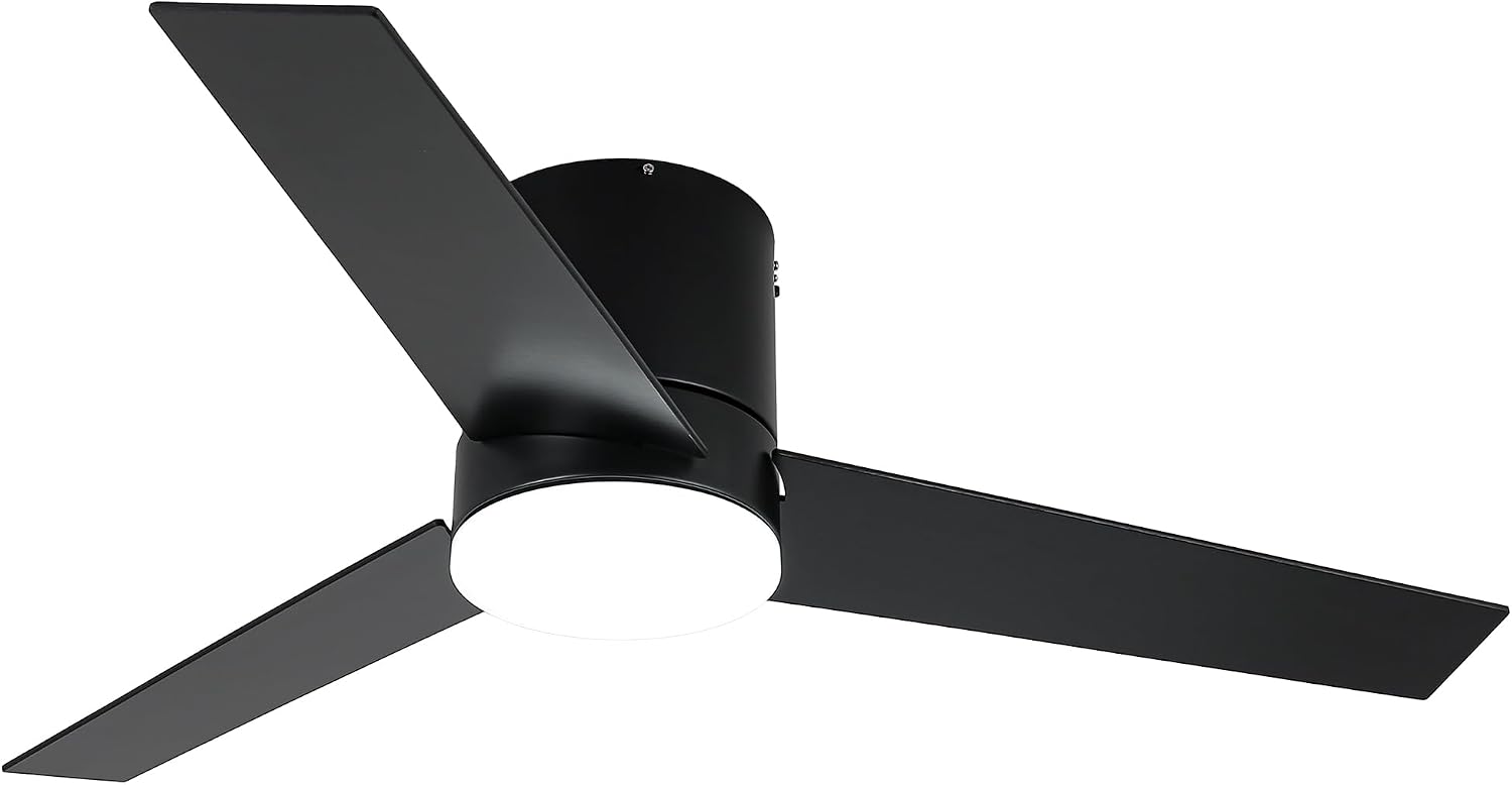 Low Profile Ceiling Fans with Lights and Remote, 48 Inch Bedroom Ceiling Fans Flush Mount, Indoor/Outdoor Fans for Patios, Reversible 3 Blades, Noiseless, Color Temp Adjusted, DOE ETL Tested (Black)