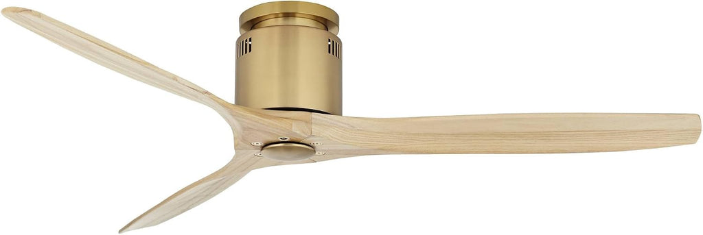 Casa Vieja 52' Windspun Modern Indoor Ceiling Fan 3 Blade Remote Control Soft Brass Finish Wood Blades Bedroom Living Room Kitchen Dining Office Hugger DC Motor Flush Mount Family Shop Low Profile