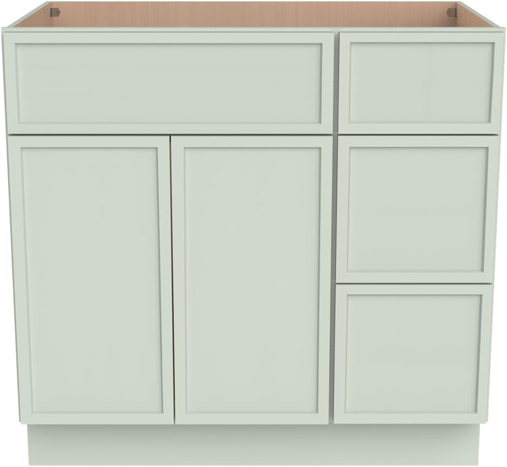 Solid Wood RTA 42' Bathroom Vanity Single-Sink Drawer Base Cabinet Sink Storage Cabinet with Soft-Close 2 Doors and 3 Right Drawers (NT-Jade Green, 42' W × 21' D × 34-1/2'H)