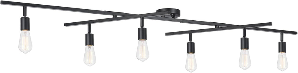 Globe Electric 64000125 64' 6-Light Double Center Swivel Track Lighting, Matte Black, Adjustable Pivoting Heads, Center Canopy, Modern Ceiling Light for Kitchen Island, Hallway, or Dining Room