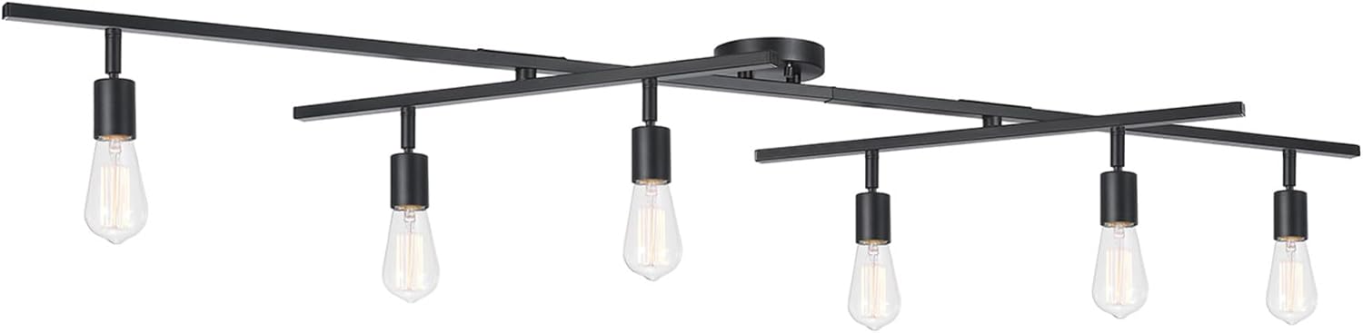 Globe Electric 64000125 64' 6-Light Double Center Swivel Track Lighting, Matte Black, Adjustable Pivoting Heads, Center Canopy, Modern Ceiling Light for Kitchen Island, Hallway, or Dining Room