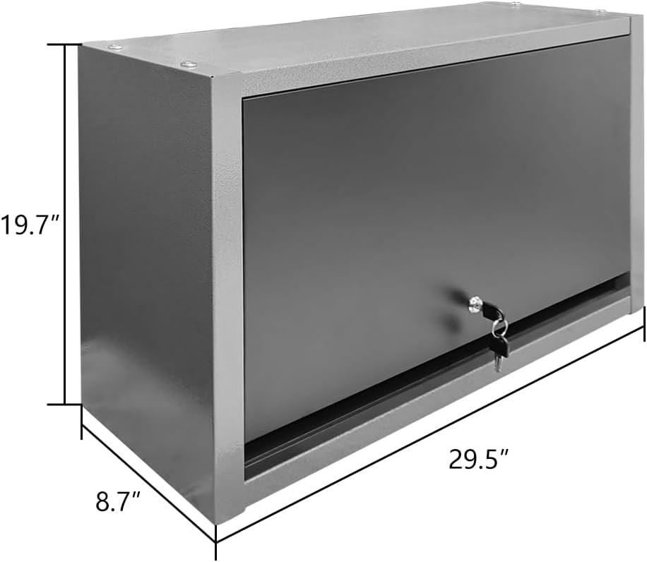 JZD Metal Wall Cabinet with Removable Shelf, Lockable Hanging Cabinet with Up Flip Door, for Kitchen Warehouse Utility Room Garage