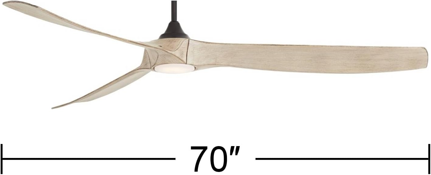 Casa Vieja 70' Kona Wind Large Farmhouse Rustic Country Cottage Core Indoor Outdoor Ceiling Fan 3 Blade LED Light Remote Control Black Finish Distressed White Oak Blades Bedroom DC Motor Damp Rated