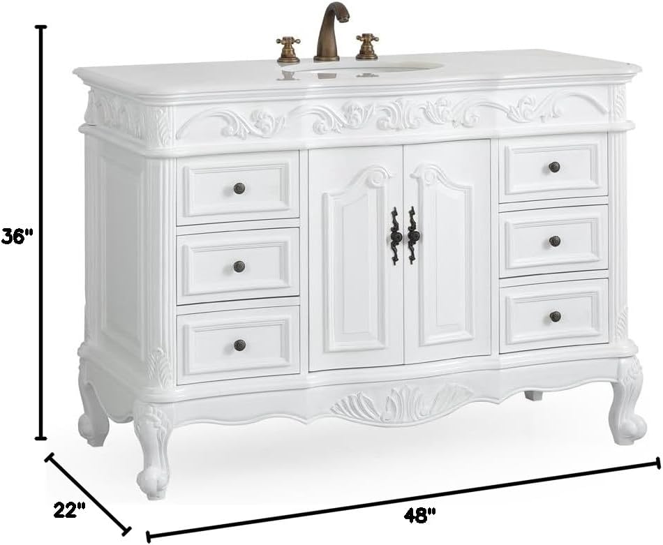 48' Antique White Marble Beckham Bathroom Sink Vanity & Mirror SW3882W-AW-48MIR