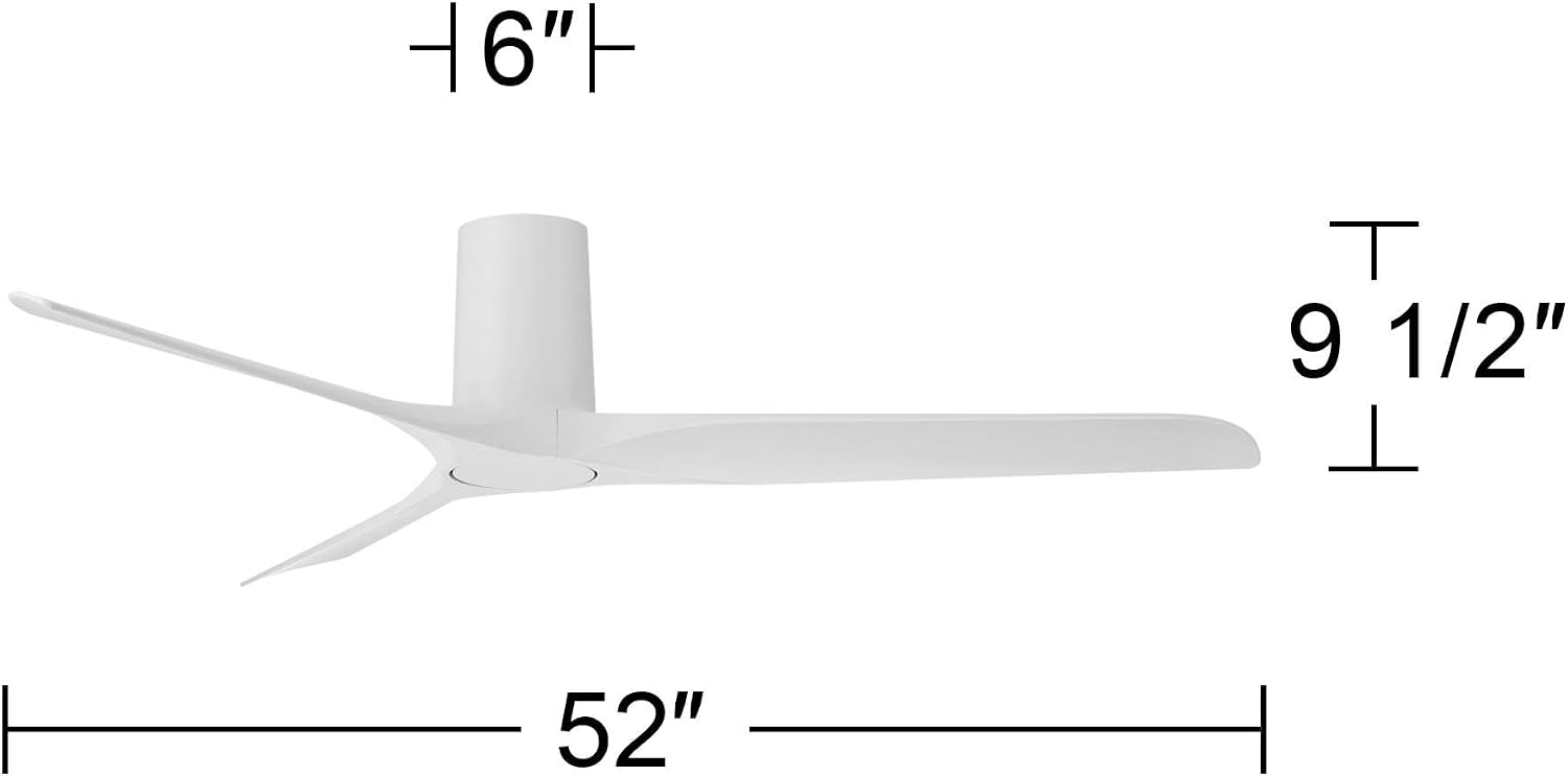 Casa Vieja Zebec 52' Modern Indoor Hugger Flush Mount Ceiling Fan with Remote Control, 3 Blades, 6-Speed Quiet Reversible DC Motor, Timer, Matte White Finish Low Profile Living Room Kitchen House