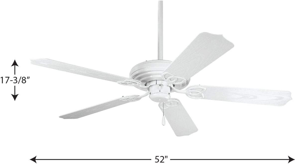Progress Lighting P2502-30 52-Inch Patio Fan with 5 Blades and 3-Speed Reversible Motor White Fan with Abs White Blades for Outdoor Use, White