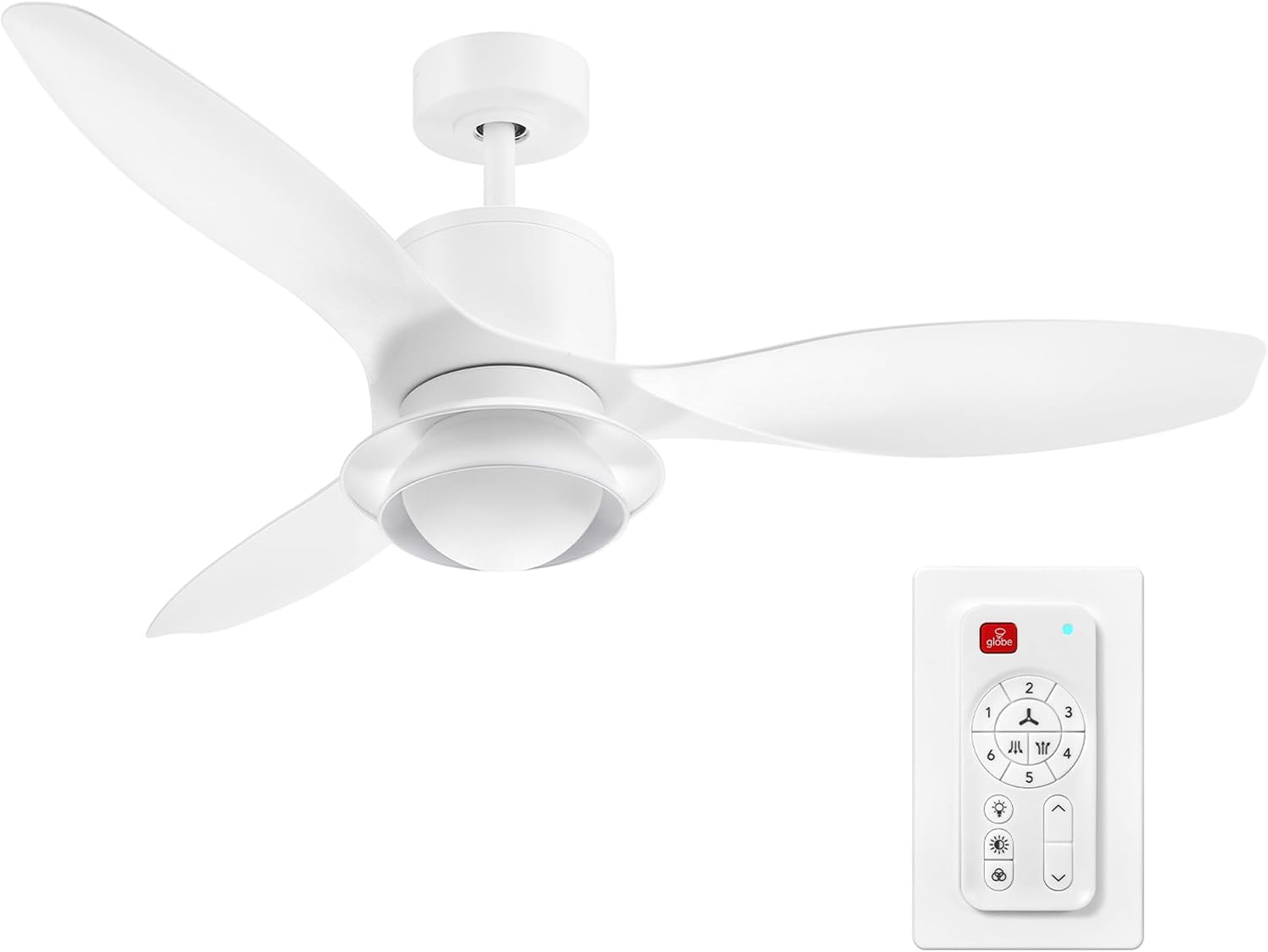 Globe Electric Oswald 48 in. Smart Ceiling Fan with LED Light, Energy Saving, Reversible Airflow, Remote Control, Whisper Quiet DC Motor, 6 Speeds, White