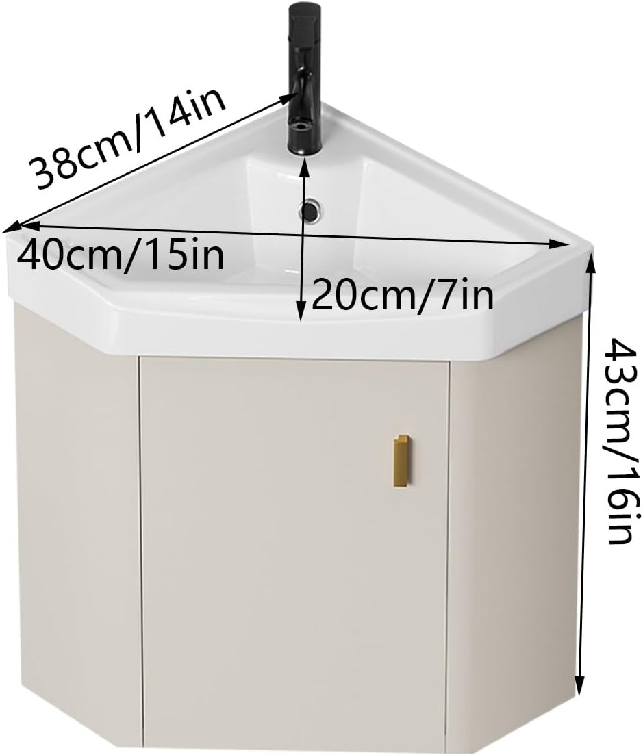 Modern Corner Bathroom Vanity，Freestanding Bathroom Vanity with Sink Set，Bathroom Sink Cabinet Easy-to-Clean，for Guest Baths Master Suites(14in)
