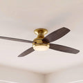 Casa Vieja 52' Elite Modern Hugger Low Profile Indoor Ceiling Fan with Light LED Remote Control Soft Brass Walnut Brown Opal Glass for House Bedroom Living Room Home Kitchen Dining Office