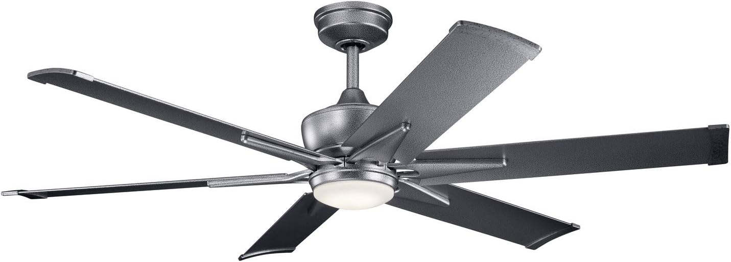 Kichler Szeplo Patio 60' 6 Blade Outdoor Ceiling Fan in Weathered Steel Powder Coat with an LED Light for Porches and covered Patios, 300300WSP (60' W x 16.25' H)