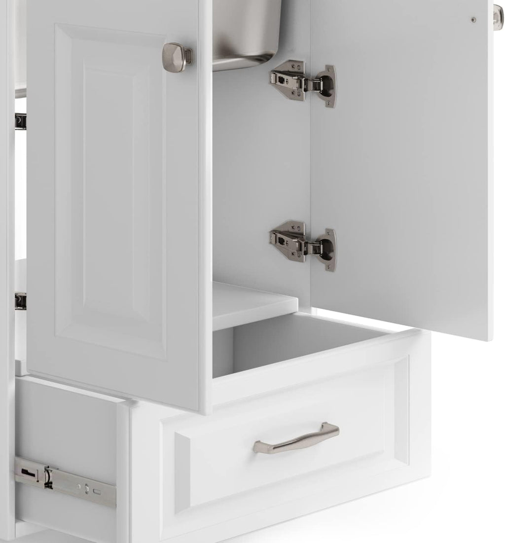 SIMPLIHOME Lawrence All-in-One 24 inch Wide Utility Sink and Laundry Cabinet in Pure White Finish, Transitional Stainless Steel Sink Cabinet for Laundry Rooms with High-Arch Brushed Nickel Faucet