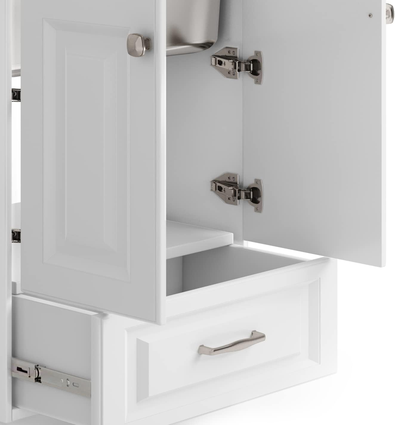 SIMPLIHOME Lawrence All-in-One 24 inch Wide Utility Sink and Laundry Cabinet in Pure White Finish, Transitional Stainless Steel Sink Cabinet for Laundry Rooms with High-Arch Brushed Nickel Faucet