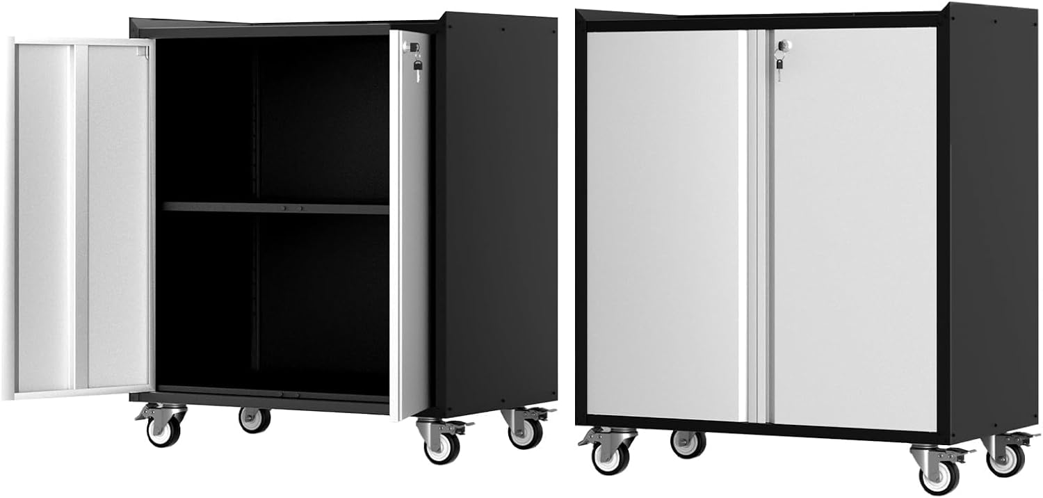 IDEALHOUSE 46' Rolling Garage Storage Cabinet with Locking Doors - Heavy-Duty Metal Shelving Unit, Mobile Tool Organizer for Home Office Workshop Organization
