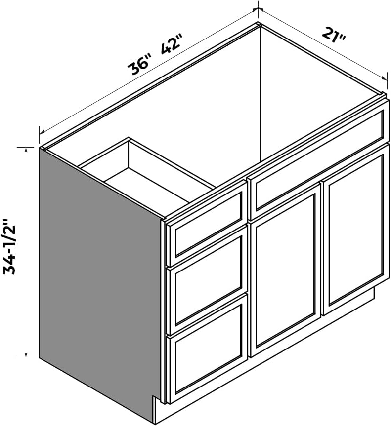 Solid Wood RTA Bathroom Vanity Sink Base Cabinet Sink Storage Cabinet with 2 Doors and 3 Left Drawers, Freestanding Bathroom Cabinet（Jade Green, 36'W × 21'D × 34-1/2'H