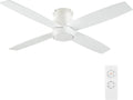 WINGBO 52' Flush Mount DC Ceiling Fan without Lights, 4 Reversible Blades, Ultra Quiet 6-Speed DC Motor, Hugger Low Profile Indoor Ceiling Fan No Lights, White Finish