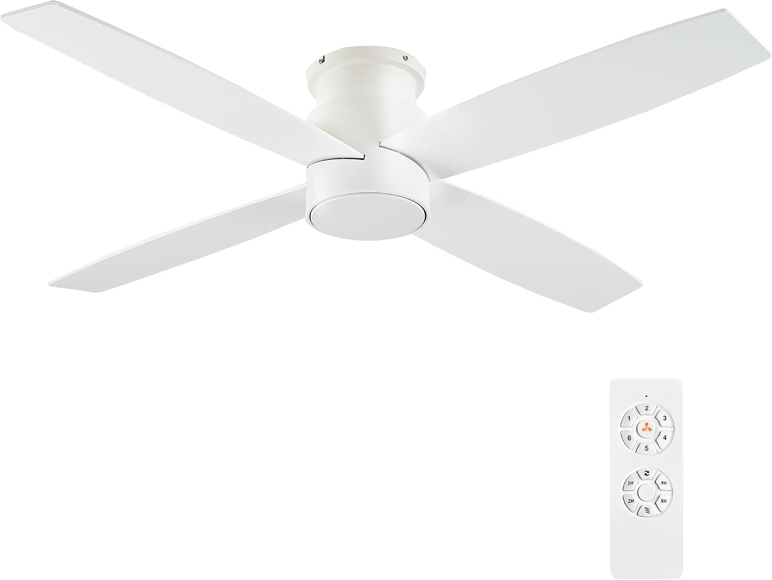 WINGBO 52' Flush Mount DC Ceiling Fan without Lights, 4 Reversible Blades, Ultra Quiet 6-Speed DC Motor, Hugger Low Profile Indoor Ceiling Fan No Lights, White Finish