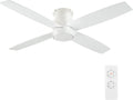 WINGBO 44' Flush Mount DC Ceiling Fan without Lights, 4 Reversible Blades in White/Oak Finish, Ultra Quiet 6-Speed DC Motor, Hugger Low Profile Ceiling Fan No Lights for Bedroom, Indoor/Outdoor Use