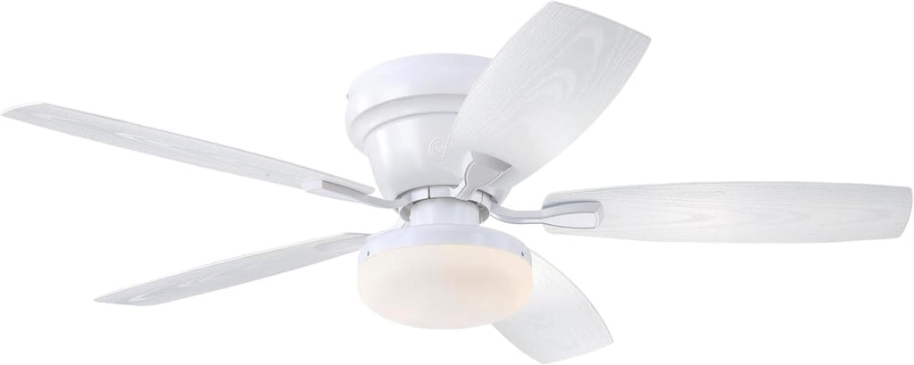 Westinghouse Lighting Contempra Indoor/Outdoor Ceiling Fan, LED Light Fixture with Opal Frosted Glass, Remote Control, 52 Inch, Matte White Finish