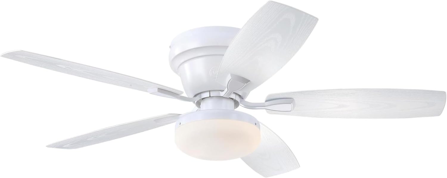 Westinghouse Lighting Contempra Indoor/Outdoor Ceiling Fan, LED Light Fixture with Opal Frosted Glass, Remote Control, 52 Inch, Matte White Finish