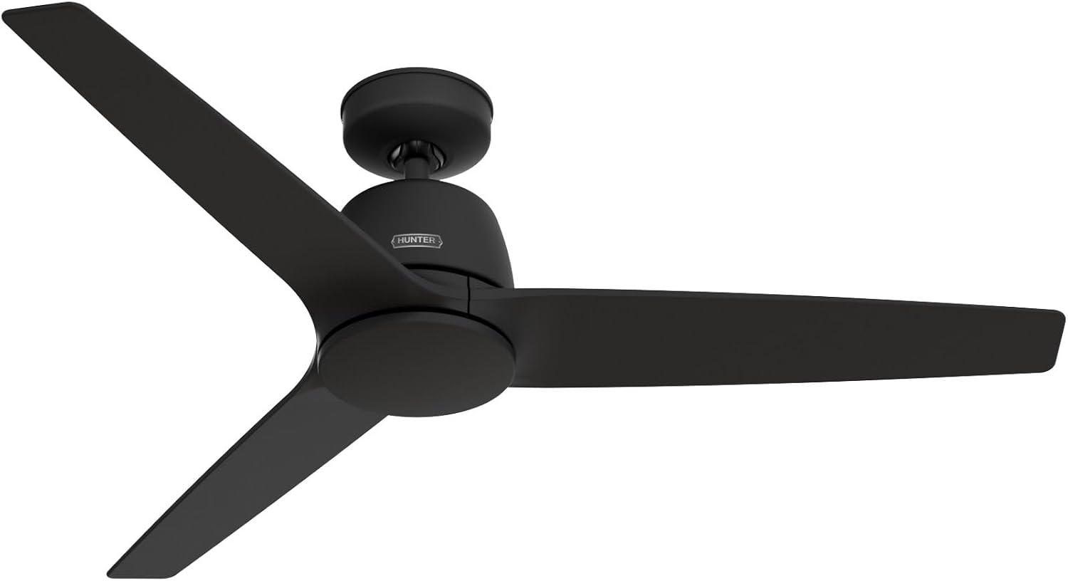 Hunter 52 inch Indoor Ceiling Fan No Light with Remote Control - Black Ceiling Fan without Light, Standard Mount, 3 Blades, For Bedroom, Living Room, or Kitchen - Malden 52606, Matte Black