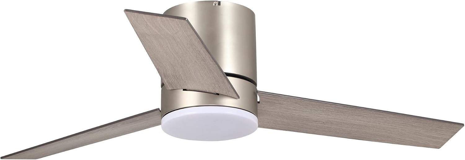 Low Profile Ceiling Fans with Lights and Remote, 48 Inch Bedroom Ceiling Fans Flush Mount, Indoor/Outdoor Fans for Patios, Reversible 3 Blades, Noiseless, Color Temp Adjusted, DOE ETL Tested (Nickel)