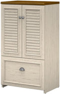 Bush Furniture Fairview 2 Door Storage Cabinet with File Drawer in Antique White and Tea Maple