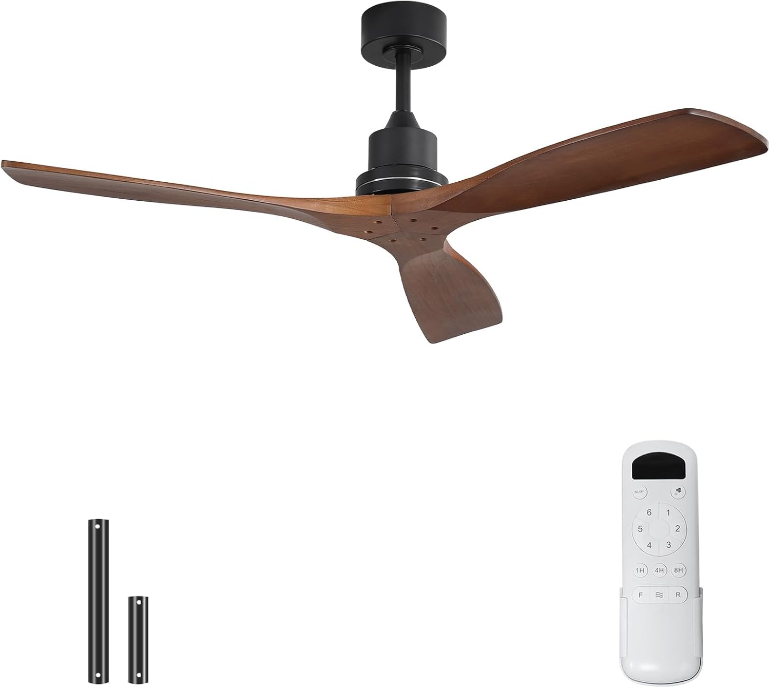 Sofucor 52 Inch Ceiling Fans No Light-Outdoor Ceiling Fan with Remote Control, 3 Blade Reversible DC Motor, Modern Wood Ceiling Fan Without Light for Bedroom Indoor Patios Farmhouse, Walnut