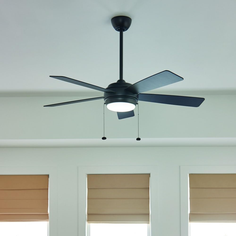 Kichler Starkk 52 in 5-Blade Ceiling Fan with LED Light, Modern Indoor Fan with Etched Cased Opal Glass in Polished Nickel, Reversible Silver and Walnut Blades, 330174PN