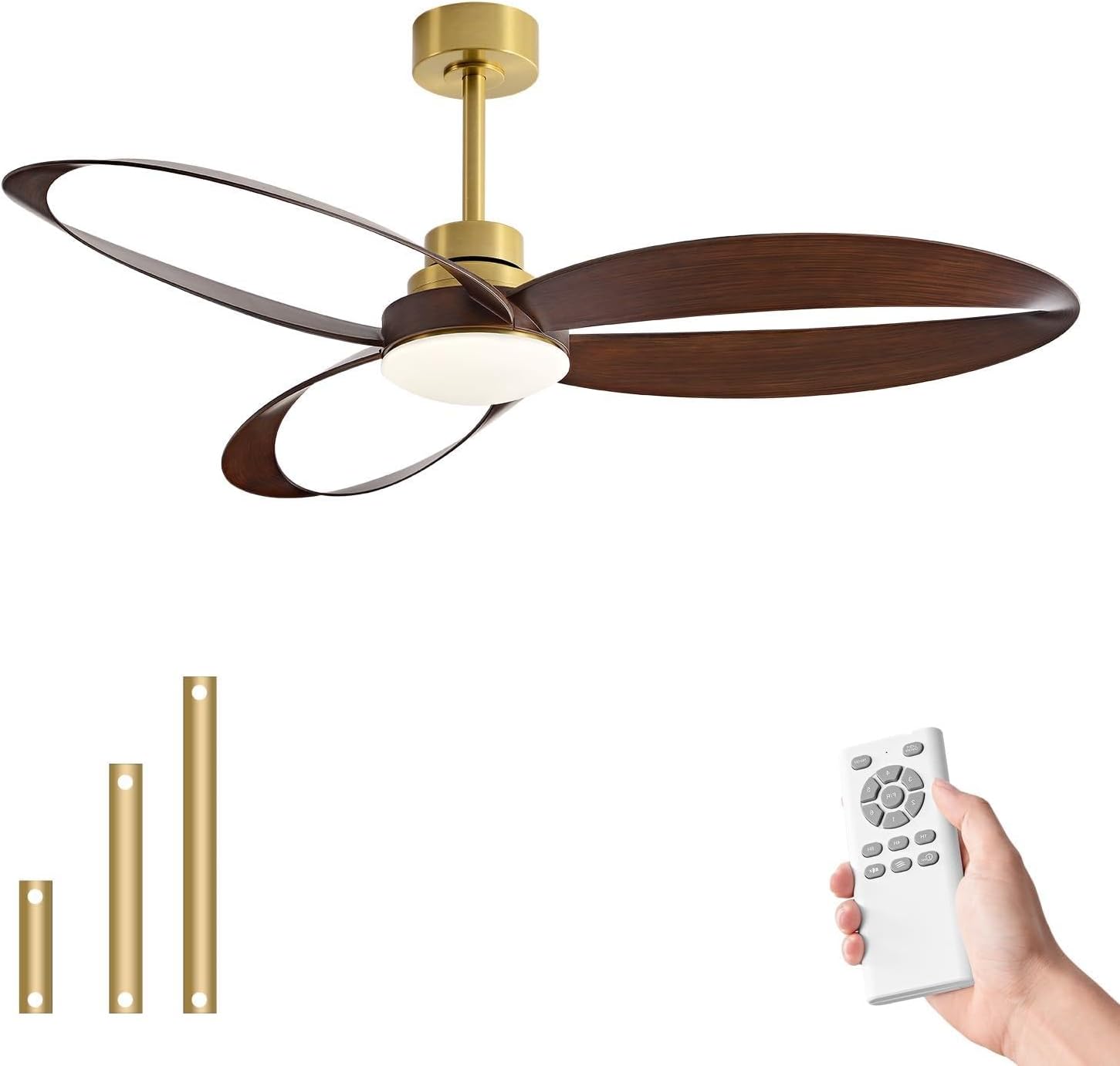 52'Ceiling Fan Indoor Ceiling Fans with Lights and Remote,New Round 3 Blades With 24W 2400LM High Bright LED Light , 3-Color Light 6-Speed Timing Reversible DC Motor for Bedroom Living Room Patio