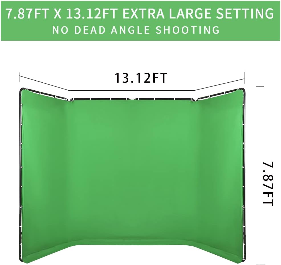 7.87ft x 13.12ft Portable Large Chromakey Green Screen Backdrop with Stand Photography Background Support System for Photo Studio Video Shooting, Live Streaming, Parties, Keying, Stage