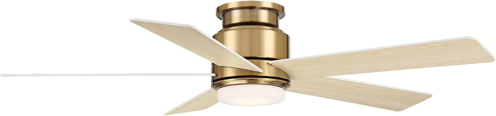 Casa Vieja 52' Grand Palm Modern Indoor Outdoor Ceiling Fan 5 Blade LED Light Remote Control Soft Brass Finish White Wood Blades Bedroom Patio Living Room Kitchen Porch Hugger Damp Rated Flush Mount