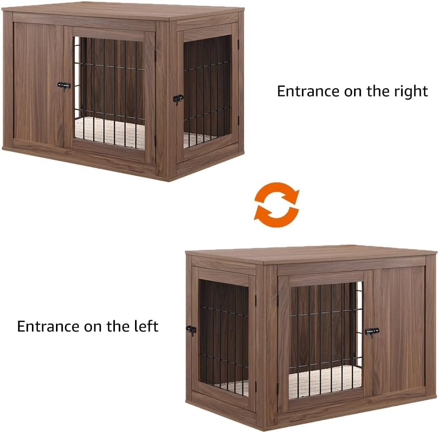 unipaws 36 Inch Furniture Style Dog Crate for Medium Dogs, Indoor Puppy Kennel with Door, Modern Decorative Wood Wire Pet Cage, Pretty Cute End Side Table Nightstand, Walnut