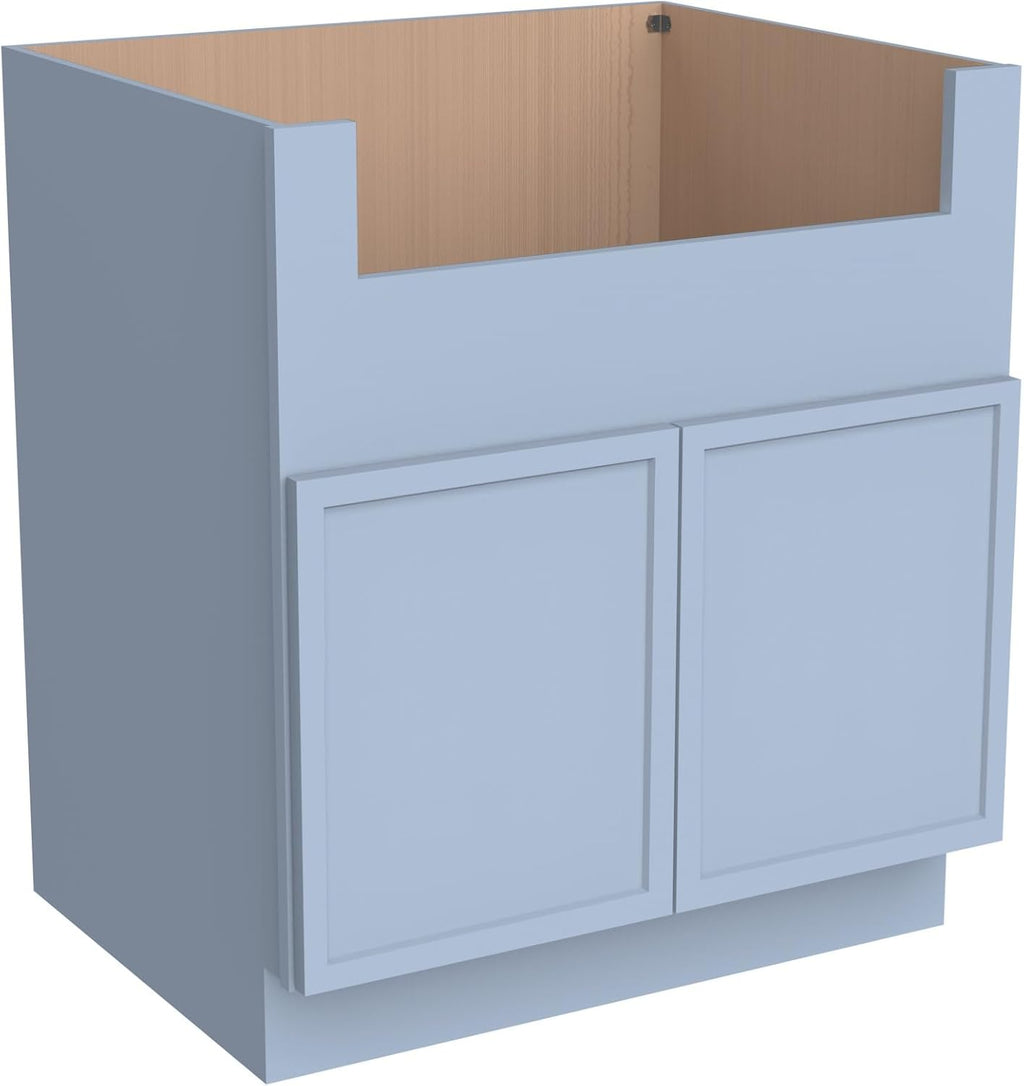 33 Inch RTA Kitchen Sink Base Cabinet - Solid Wood Shaker Style Farmhouse Cabinet with Soft Close Doors, Fits 24-30 Inch Undermount Sinks, Ready to Assemble (Lakeside Blue (Slim))
