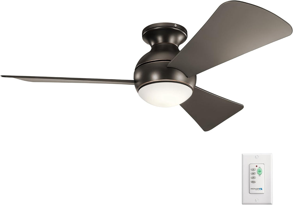 Kichler Sola LED 44' 3 Blade Fan with Etched Cased Opal Glass in Olde Bronze finish and Brown Blades