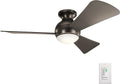 Kichler Sola LED 44' 3 Blade Fan with Etched Cased Opal Glass in Olde Bronze finish and Brown Blades
