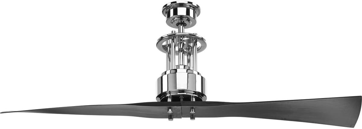 Progress Lighting P2570-15 Protruding Mount, 2 Black Blades Ceiling fan, Polished Chrome, 18.13x56.00x56.00