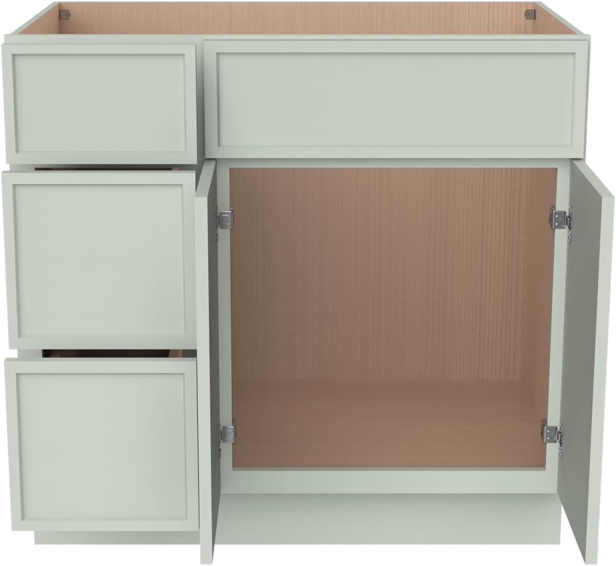 Solid Wood RTA Bathroom Vanity Sink Base Cabinet Sink Storage Cabinet with 2 Doors and 3 Left Drawers, Freestanding Bathroom Cabinet（Jade Green, 36'W × 21'D × 34-1/2'H