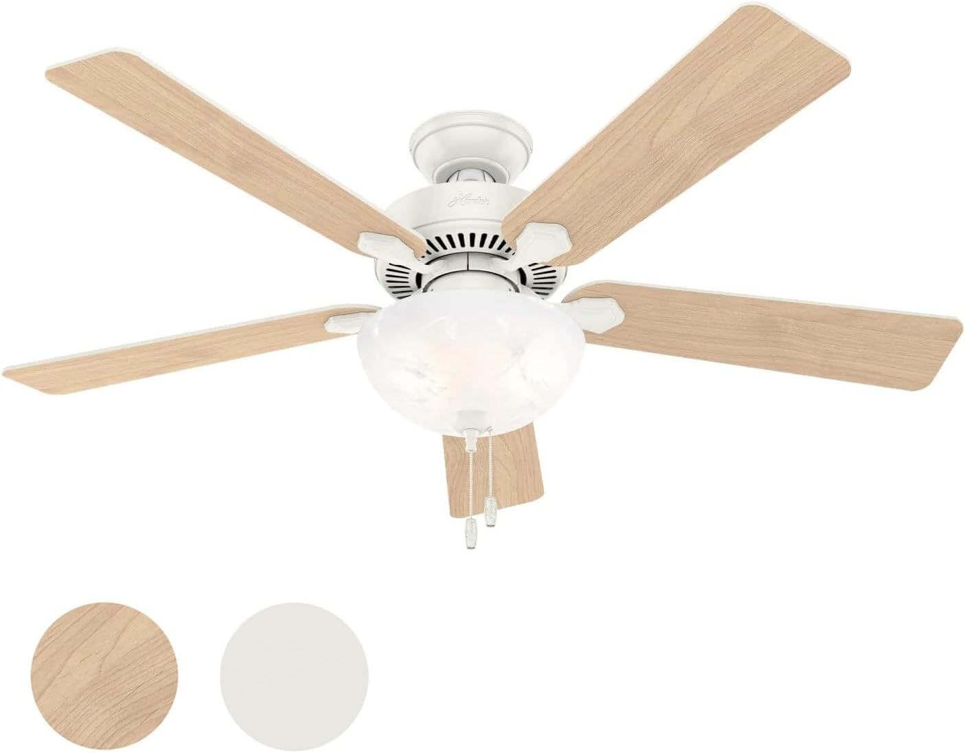 Hunter Fan 52 inch Indoor Ceiling Fan with Lights and Pull Chain, White Ceiling Fan for Bedroom, Living Room, Office, Kitchen (Renewed)