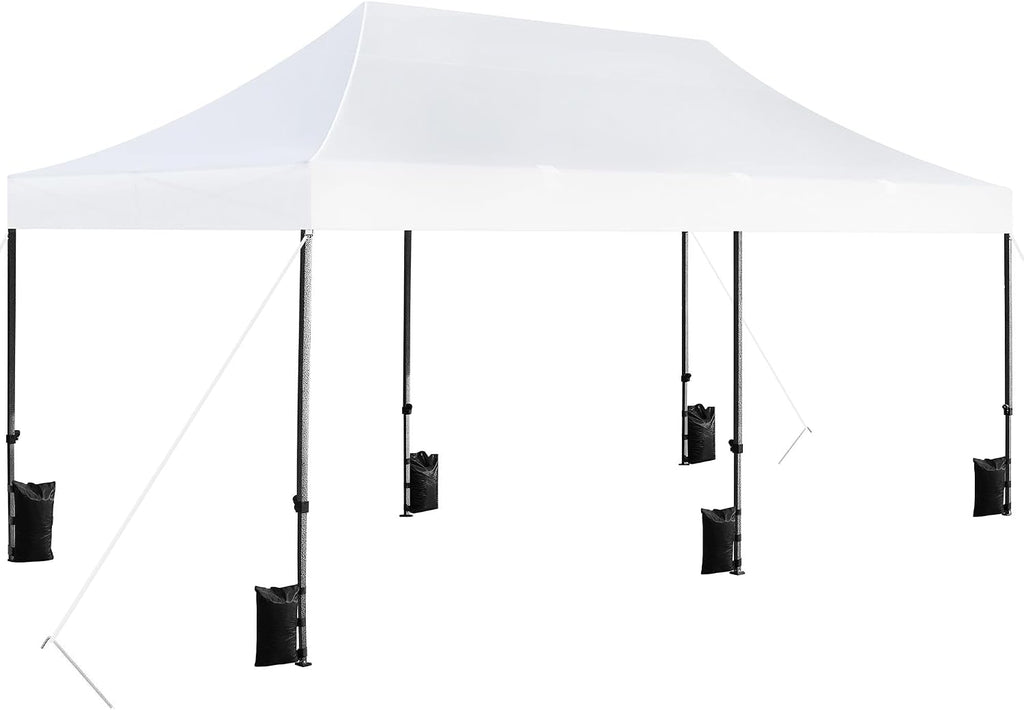 Yaheetech Heavy Duty Pop Up Canopy Tent, 10x20 Commercial Instant Shelter Tent for Wedding, Parties, Adjustable Outdoor Canopy with Wheeled Carry Bag, 6 Sandbags & 10 Stakes, White